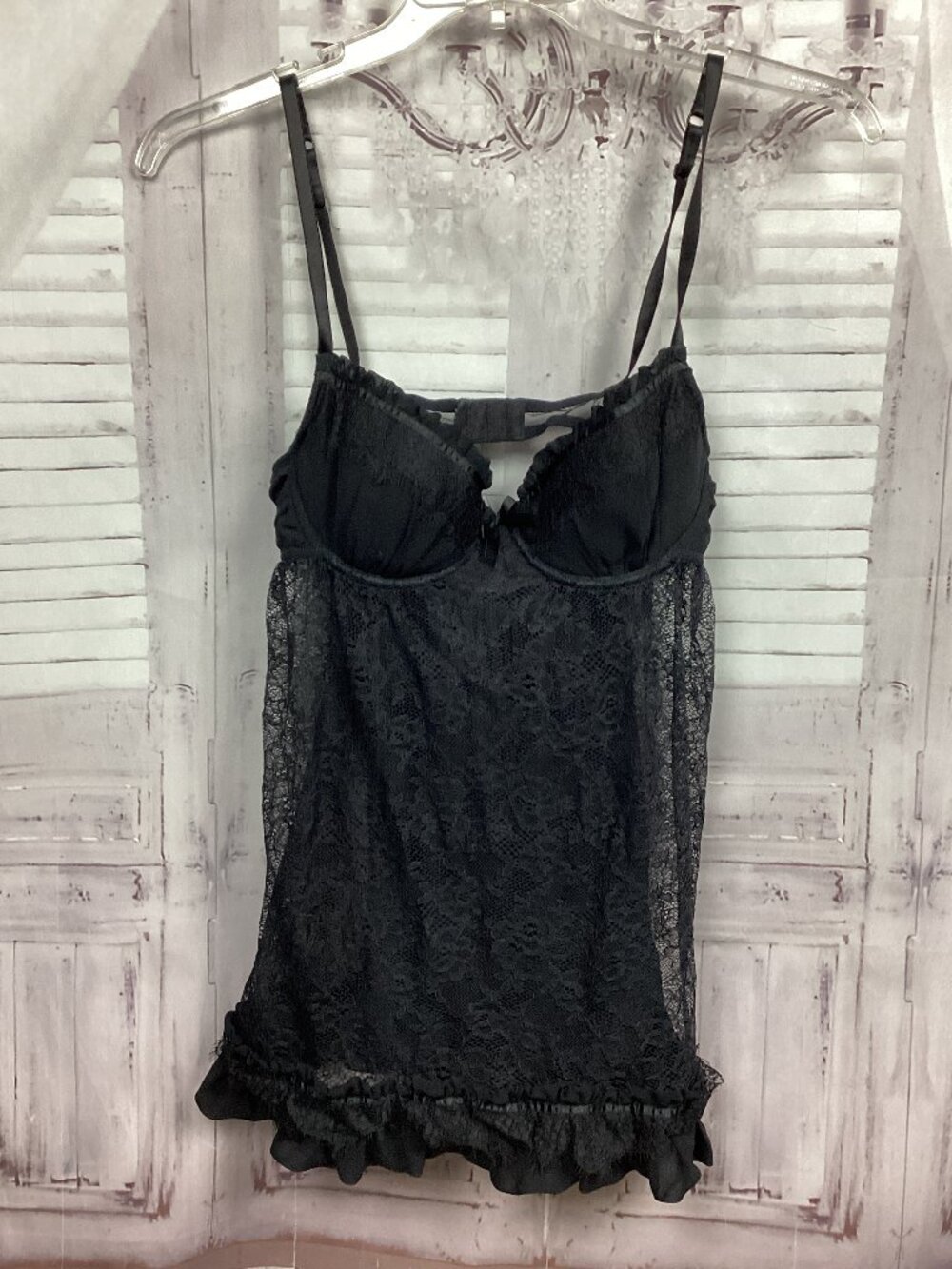 Victoria Secret Sexy Little THings Black Babydoll Chemise Lingerie Lace 36C